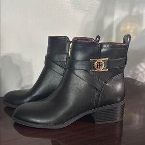 Tommy Hilfiger Black Ankle Booties with Gold Buckle
